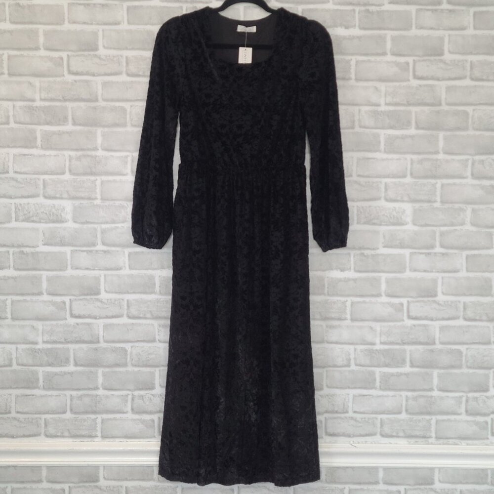 Sweet Salt Black Velvet Burnout Midi Dress NEW XS Whimseygoth Modest $70